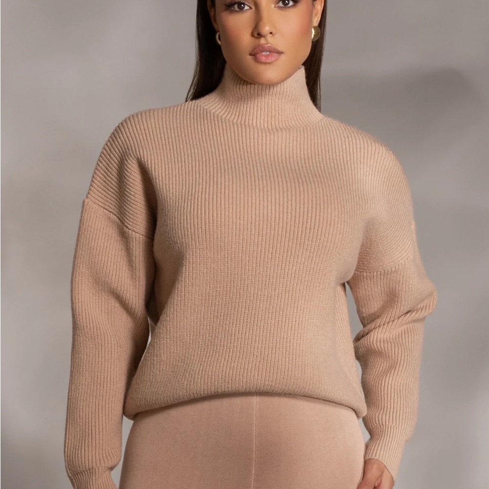 Turtleneck Ribbed Knit Sweater - Cream